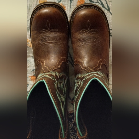 Justin boots, size 10B, brown and turquoise - Picture 6 of 7